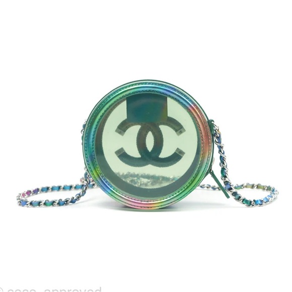 Chanel Filigree Rainbow Green PVC Round Clutch With Chain Silver Hardware 20C - Picture 2 of 6